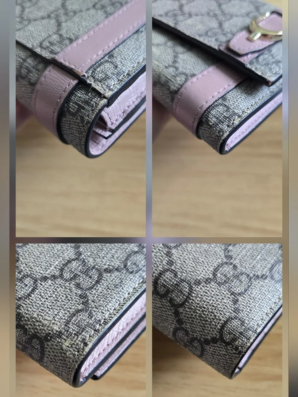 Gucci Beige Pink GG Canvas Gold Horsebit Wallet